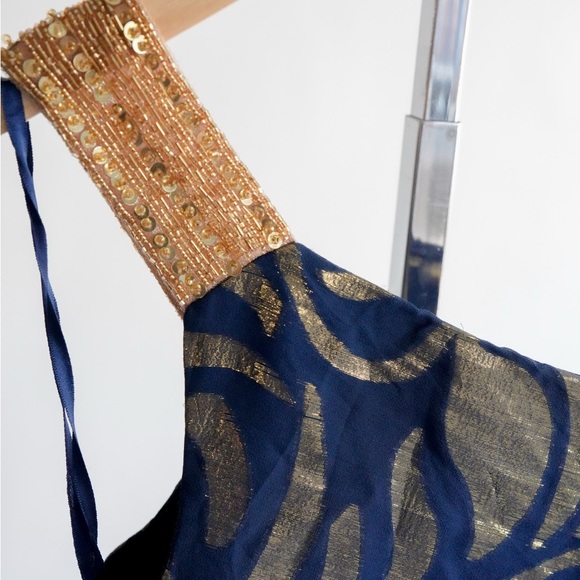 AIDON MATTOX One Shoulder Blue and Gold Dress​ - Picture 5 of 16